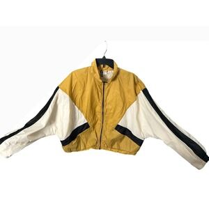 HM Divided ColorblockWindbreaker 90's Retro Jacket YellowWhite Black Zip Cropped